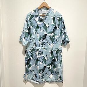 Akris Punto Bleached Denim & Multi Tropical Leaves Shirt Dress Womens US 14